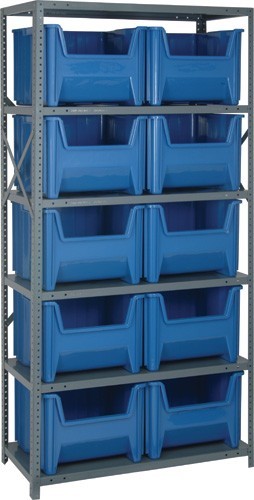 Bin Storage Center - Complete Steel Package 18" x 36" x 75" Blue
