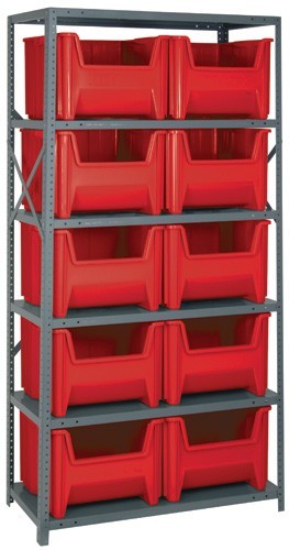 Bin Storage Center - Complete Steel Package 18" x 36" x 75" Red