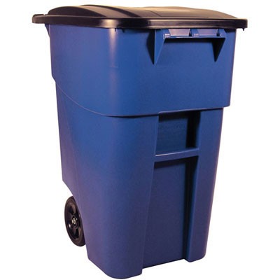 Brute Rollout Container, Square, Plastic, 50 gal, Blue