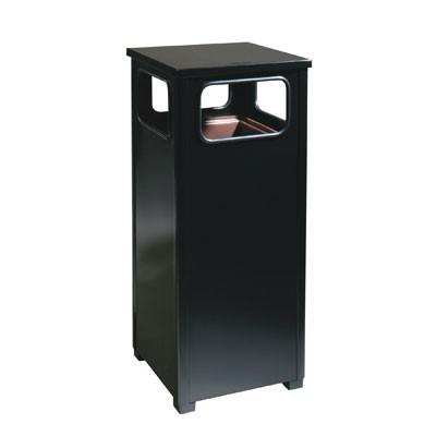 Flat Top Waste Receptacle, Square, Steel, 12 gal, Brown