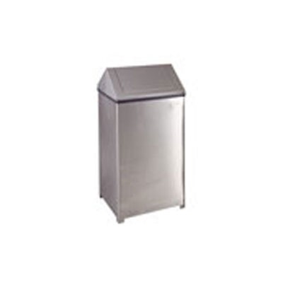 Fire-Safe Swing Top Receptacle, Square, Steel, 40 gal, Stainless Steel