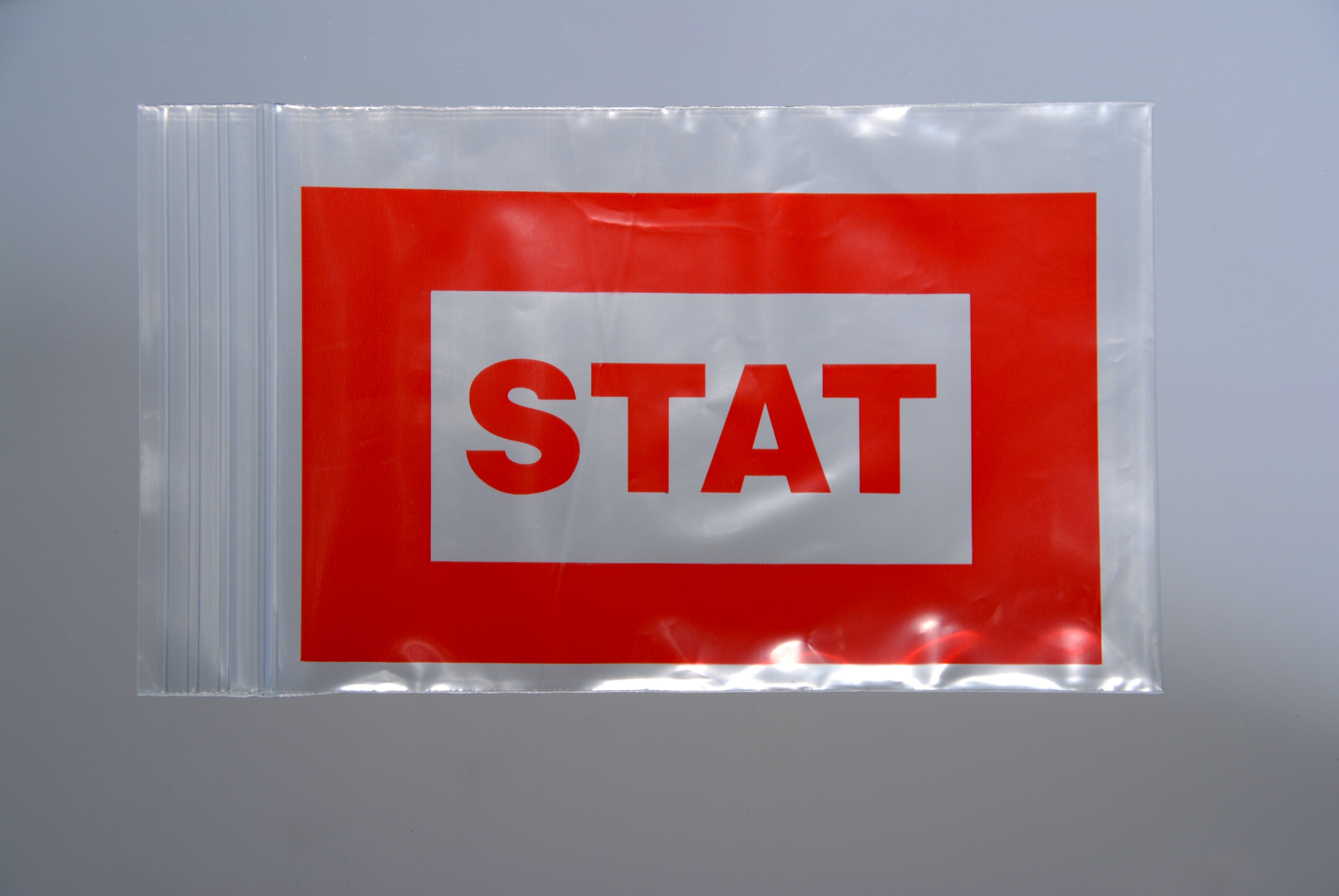 Bag Poly 4x8 2Mil Ziplock w/Print Red "STAT" 1000/CS