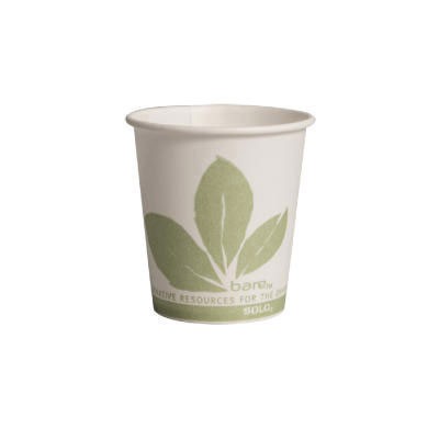 Eco-Forward Treated Paper Water Cups, 3oz, Cold, Bare Design, White/Green