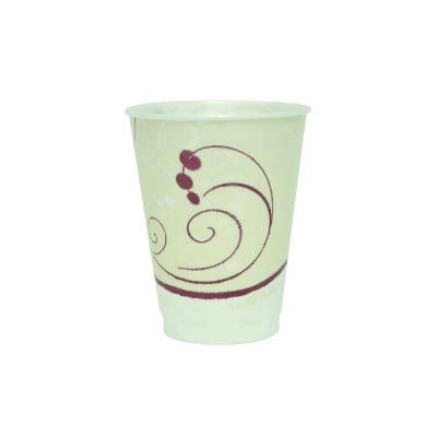 Trophy Insulated Thin-Wall Foam Cups, 12 oz, Hot/Cold, Symphony, Beige/White/Red