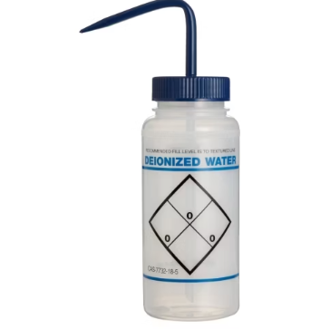 Wash Bottle 500ML Wide Mouth Blue Safety Labeled 'Deionized Water'