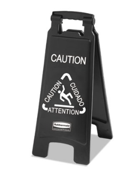 Executive 2-Sided Multi-Lingual Caution Sign, Black/White, 10-9/10W x 26-1/10H