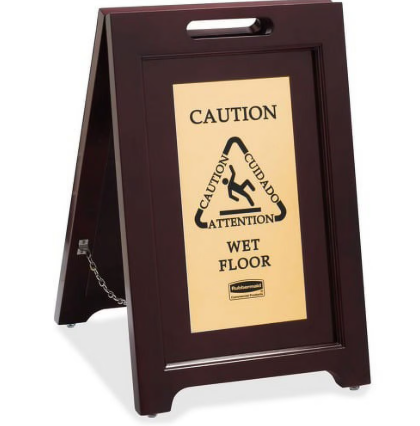 Executive 2-Sided Multi-Lingual Caution Sign, Brown/Brass, 15W x 23? 1/2H