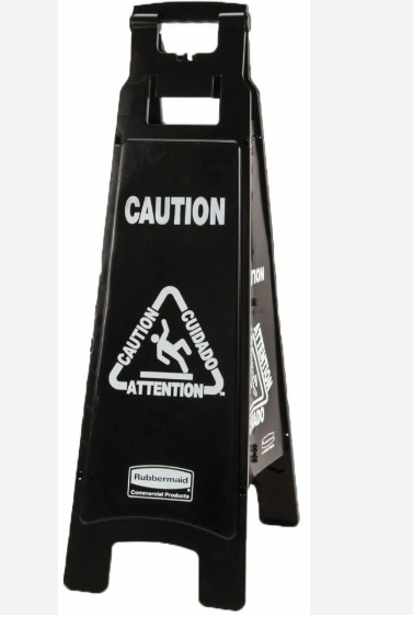 Executive 4-Sided Multi-Lingual Caution Sign, Black/White, 11.9W x 38H