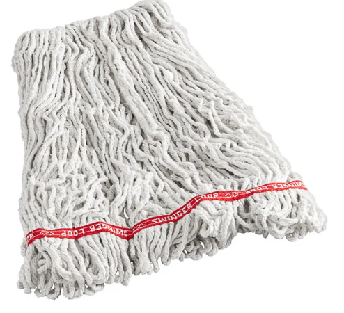 Swinger Loop Shrinkless Mop Heads, Cotton/Synthetic, White, Large