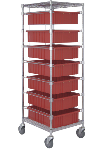 Bin Cart with Dividable Containers 21" x 24" x 69" Red