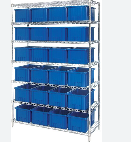 Wire Shelving System with Dividable Grid Containers 48" x 18" x 74" Blue
