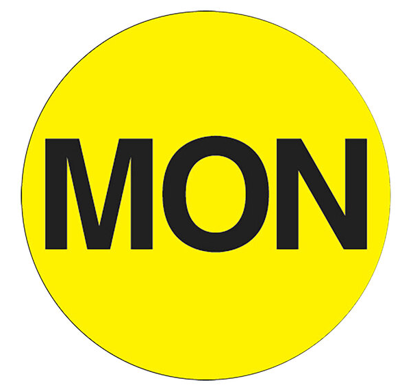 Label 1" "Monday" Flourescent Yellow 500/RL