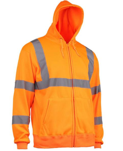 Class 3 Hooded Sweatshirt, 8oz. Fleece, Zip Front, 2in. Tape, OR Size X-Large