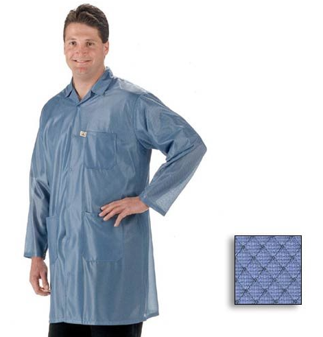 Lab Coat Lapel Collar LW Knee Length Blue 3 Pockets 2XL