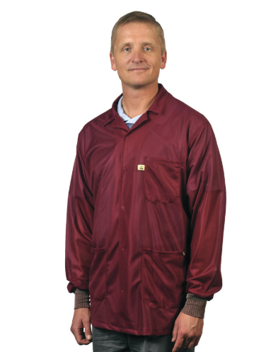 Lab Coat Lapel Collar w/ Cuff LW Hip Length Burgundy 3 Pockets XL