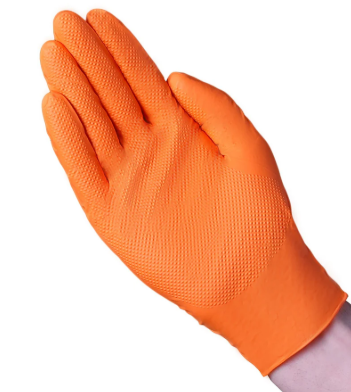 Glove Nitrile PF Diamond Textured Heavy Duty Medium Orange 100/BX 10/CS