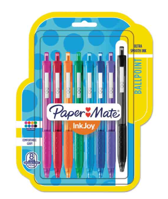 Pen Ballpoint Retractable Medium 1mm Assorted Ink and Barrel Colors 8/PK