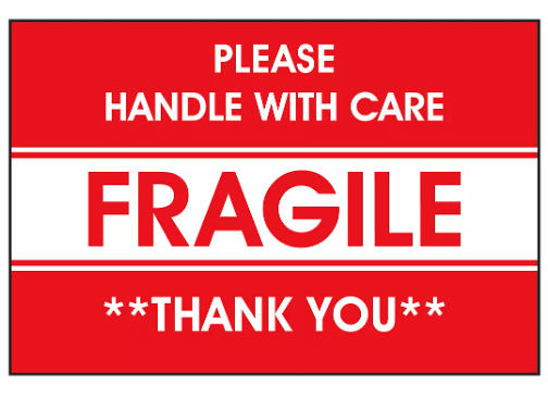 Label 2x3 "Please Handle With Care Fragile" Red/White 500/RL