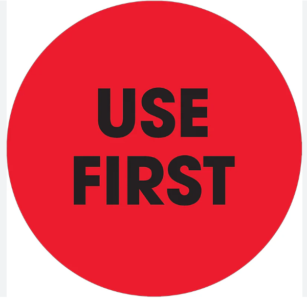 Label 2" Circle 'Use First' Red 500/RL