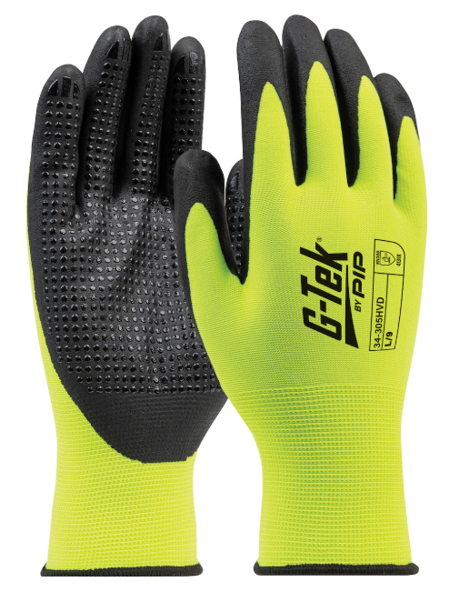 Glove Micro Dotted Grip Hi-Vis Yellow Polyester with Nitrile Coated Foam Grip