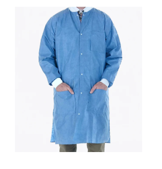 Lab Coat SMS Low Lint Knit Wrist & Collar 3 Pockets Blue 30/CS