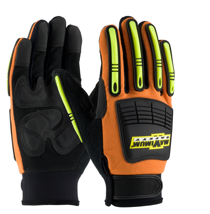 Glove Synthetic Leather Palm w/ Fabric Back Black/Hi-Vis Orange X-Large