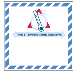 Label 4.25x4.25 "Time and Temperature Sensitive" Blue/White 500/RL