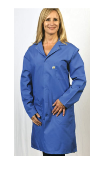 Lab Coat Cotton/Poly Mid Thigh Length Blue ESD w/Cuffs