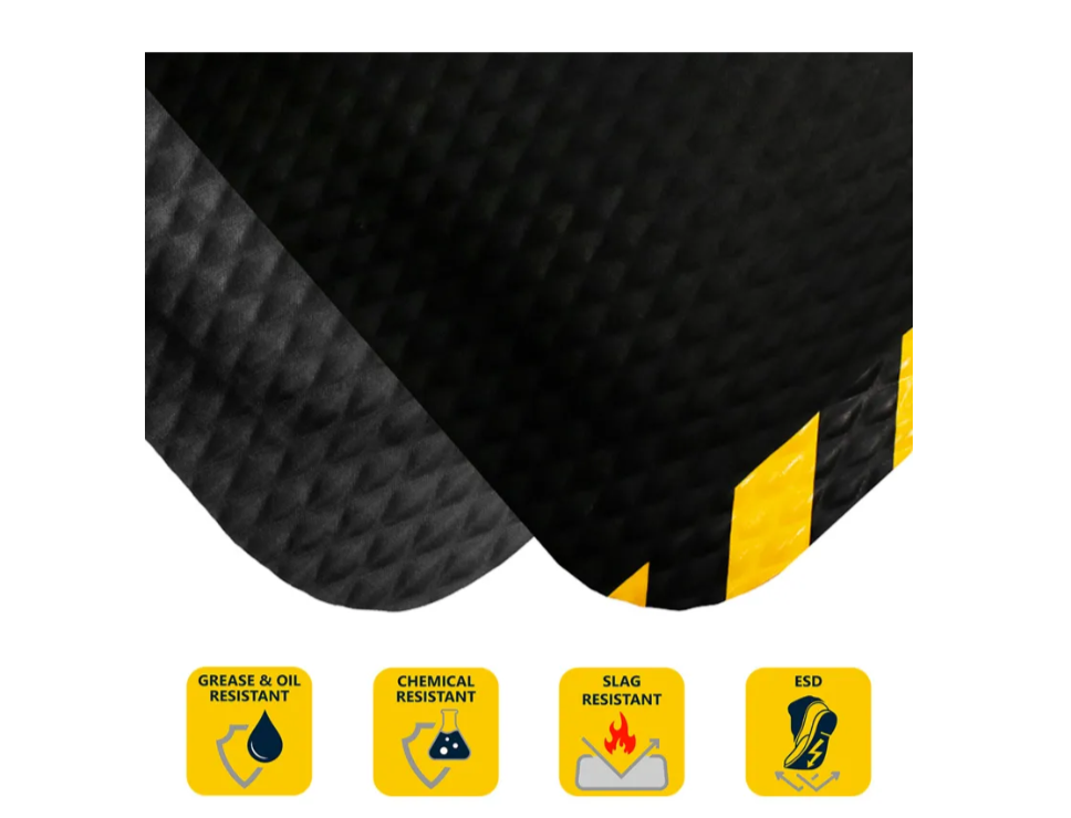Mat Antifatigue 3'x8' 5/8" Black w/ Black/Yellow Stripe Border
