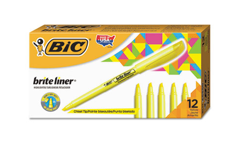 Highlighter Chisel Tip Pen Style Flourescent Yellow 12/BX