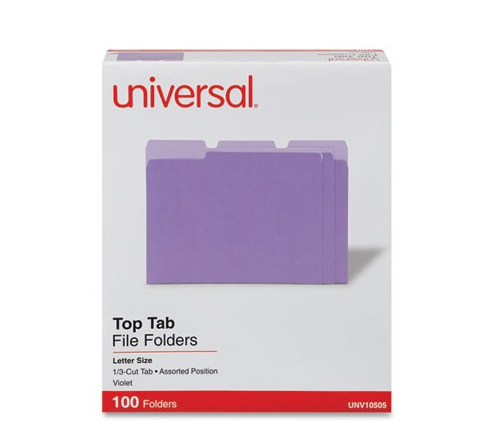 File Folders 1/3 Cut Asstd. One Ply Top Tab Purple 100/BX