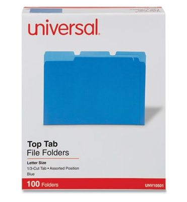 File Folders 1/3 Cut Asstd. One Ply Top Tab Blue 100/BX