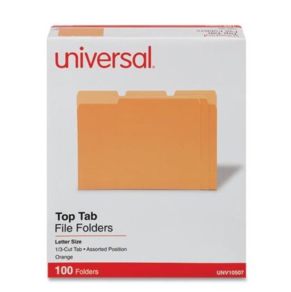File Folders 1/3 Cut Asstd. One Ply Top Tab Orange 100/BX