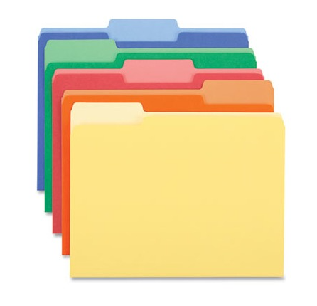 Universal Deluxe Colored Top Tab File Folders, 1/3-Cut Tabs: Assorted, Letter Size