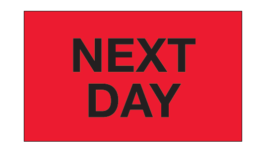 Label 3"x5" "Next Day" Fluorescent Red 500/RL