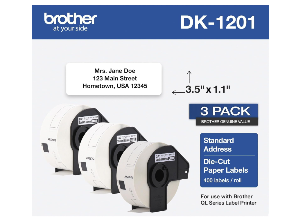 Label 1.1 x 3.5 Die Cut Address Labels White 400/Roll 3/PKG