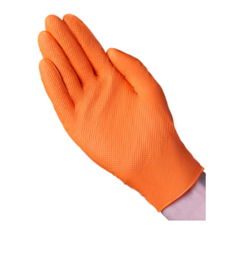 Glove Nitrile PF Diamond Textured Heavy Duty Large Orange 100/BX 10/CS