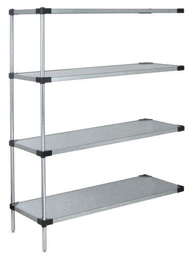 Quantum solid shelving 4-shelf add-on units - stainless steel 14" x 72" x 74"
