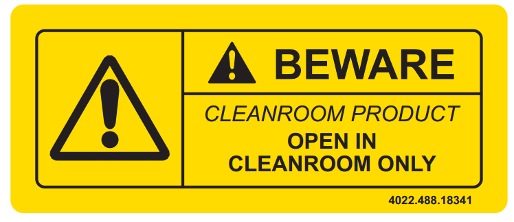 Label 2.375x1 "Beware Open in Cleanroom" yellow w/black text 3"core 500/RL