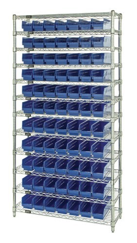 Shelf Bin Wire Shelving System 12" x 36" x 74" Blue