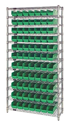 Shelf Bin Wire Shelving System 18" x 36" x 74" Green