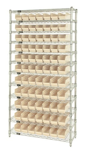 Shelf Bin Wire Shelving System 12" x 36" x 74" Ivory