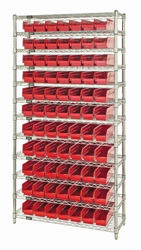 Shelf Bin Wire Shelving System 12" x 36" x 74" Red