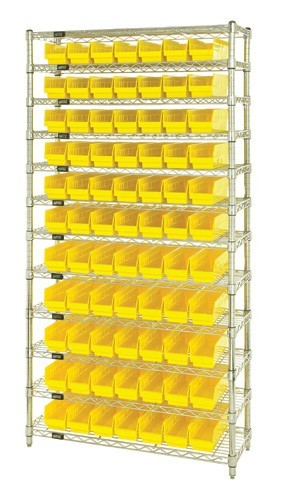 Shelf Bin Wire Shelving System 12" x 36" x 74" Yellow