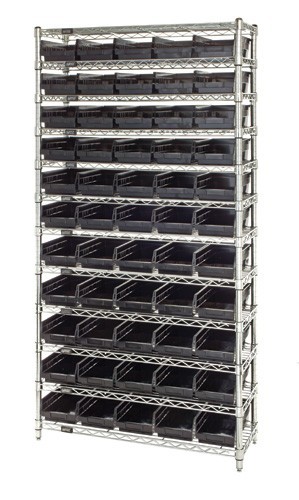 Shelf Bin Wire Shelving System 12" x 36" x 74" Black