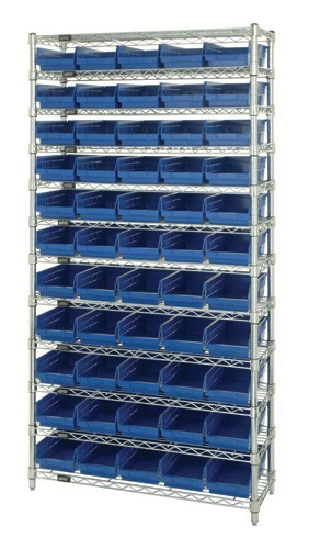 Shelf Bin Wire Shelving System 18" x 36" x 74" Blue