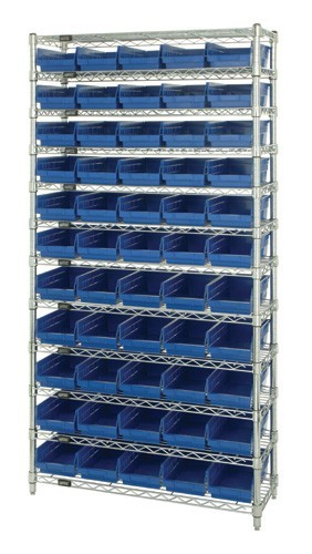 Shelf Bin Wire Shelving System 18" x 36" x 74" Blue