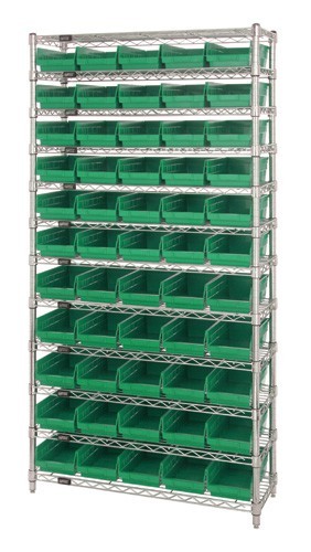 Shelf Bin Wire Shelving System 12" x 36" x 74" Green