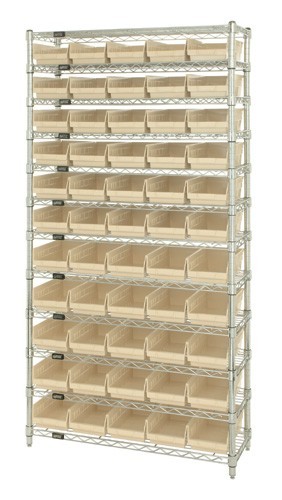 Shelf Bin Wire Shelving System 18" x 36" x 74" Ivory