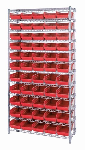 Shelf Bin Wire Shelving System 18" x 36" x 74" Red